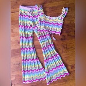 Sugar thrillz by Dollskill Colorful Chevron Knit Set flare bottoms cropped top